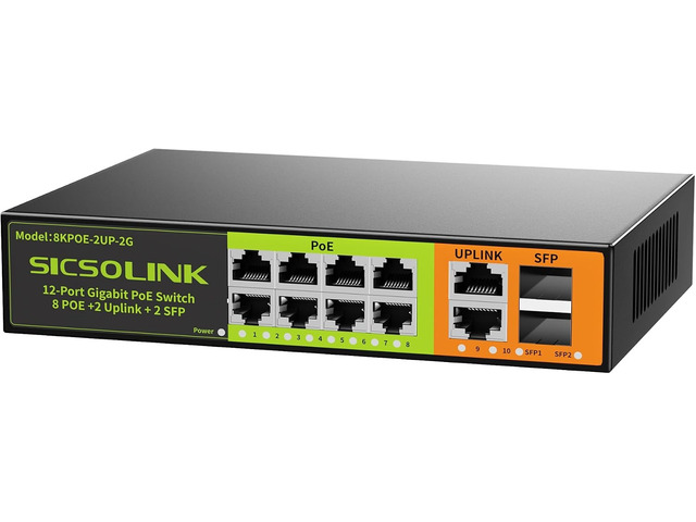 8-Port Gigabit PoE+ Switch, 120W, 2 SFP Uplink Unmanaged Switch
