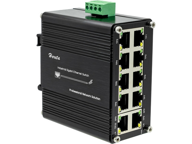 10 Port Gigabit Ethernet Unmanaged Switch, Industrial Network Switch with 10 x RJ45 Ports, 10/100/1000 Mbps, Plug & Play, Metal Case, Supports...
