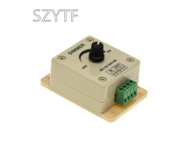 Manual Knob LED Dimmer Switch for 12V/24V DC PWM Single Color Lamp & Strip Controller with 8A Capacity