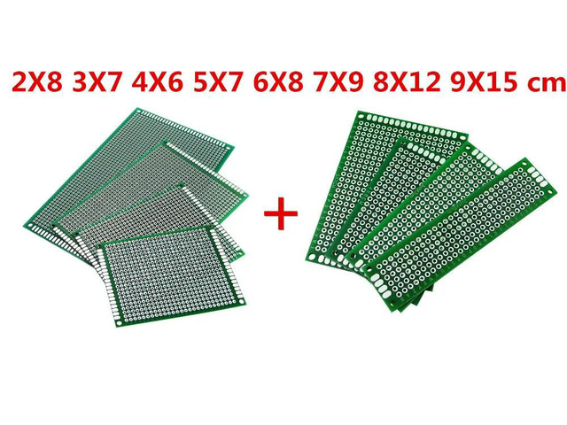 16pc PCB Prototype Board 2.54mm Circuit Universal Stripboard Veroboard Double Side 2X8 3X7 4X6 5X7 6X8 7X9 8X12 9X15 2Pcs Each