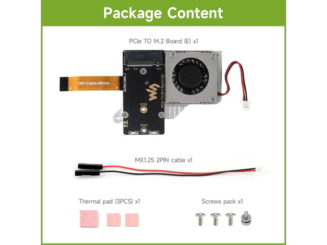 Waveshare PCIe To M.2 Adapter Board (E) For Raspberry Pi 5, Cooling Fan, High-speed Reading/Writing, Raspberry Pi 5 NVMe
