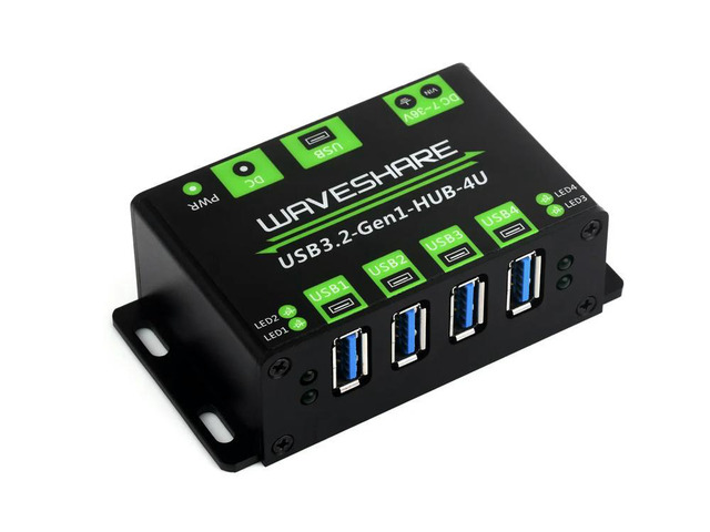 Waveshare 4-Ch USB 3.2 Gen1 HUB, l Case With Wall-Mount Support, Driver-Free, Plug-And-Play, for macOS Linux Android