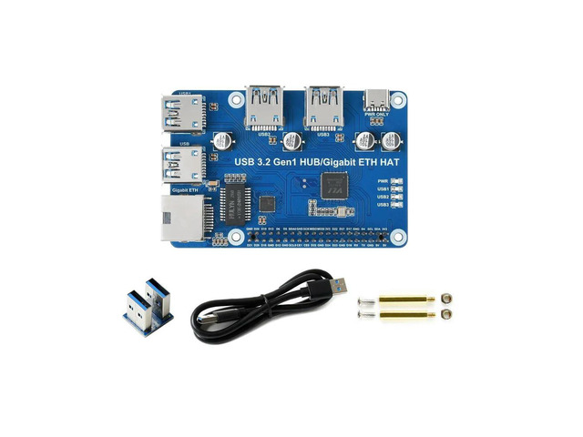 Raspberry Pi USB 3.2 Gen1 Gigabit Ethernet HUB HAT 3 x USB 3.2 Gen1 1 x Gigabit Ethernet Driver Free for Raspberry Pi 4B
