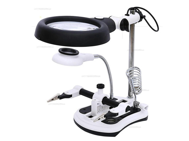3-in-1 Welding Magnifier with 4 Lenses and 18 LED Lights, Clip-on Auxiliary Magnifier, Soldering Iron Stand