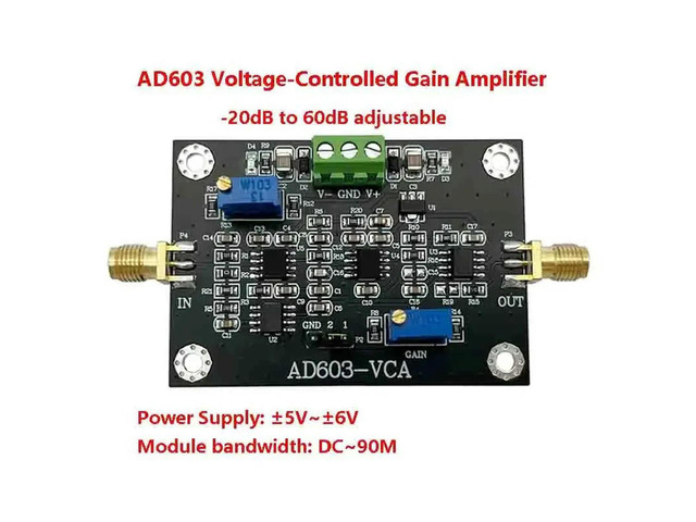 AD603 voltage controlled gain amplifier module VCA high bandwidth -20~60dB gain manual or external DA program control