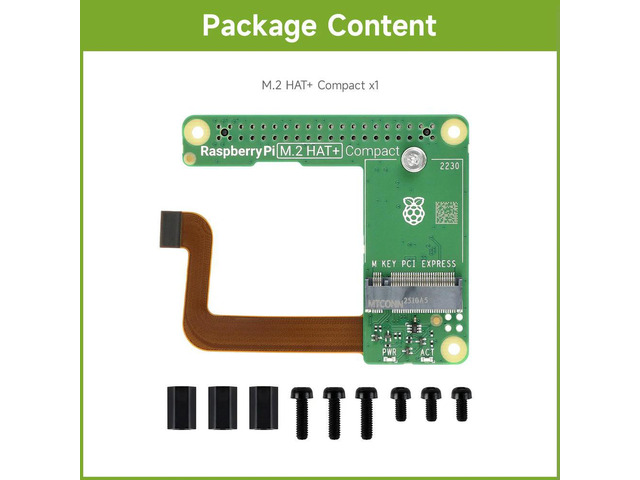 Official Raspberry Pi M.2 HAT+ Compact, Designed For Raspberry Pi 5, for NVMe Protocol M.2 Solid State Drive