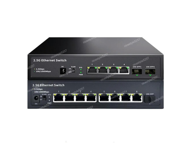 Unmanaged Ethernet switch 10g SFP uplink 4 port 2.5g network switch, supports 2 spf VLAN
