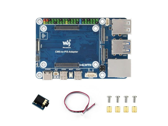 Waveshare CM5-to-Pi5-Adapter Raspberry Pi CM5 to Pi 5 Expansion Board With USB microphone & Audio Port