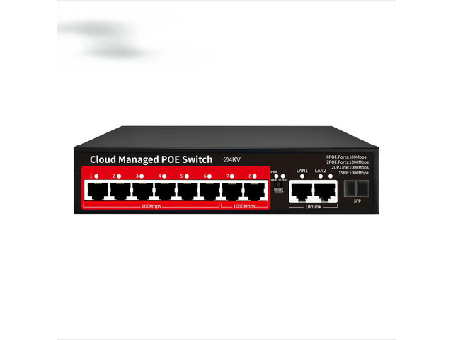 OEM Cloud Managed 8-Port POE switch for CCTV IP cameras Gigabit uplink L2 48v Active POE IEEE 802.3 AF/AT Managed PoE switch