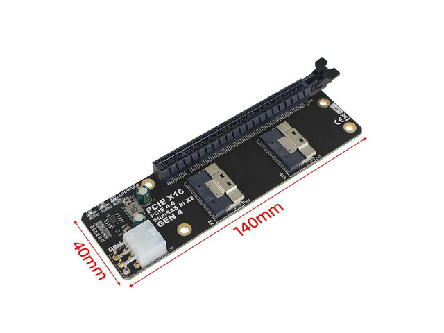 PCIe 4.0 x16 TO 2Port SlimSAS 8i x2 Adapter Card Board SFF8654 Riser Card GEN4 for Network Card Graphics Card GPU 6Pin Power