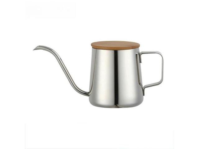 350Ml bamboo cover coffee pot 304 stainless steel hand flush pot thin mouth hanging ears