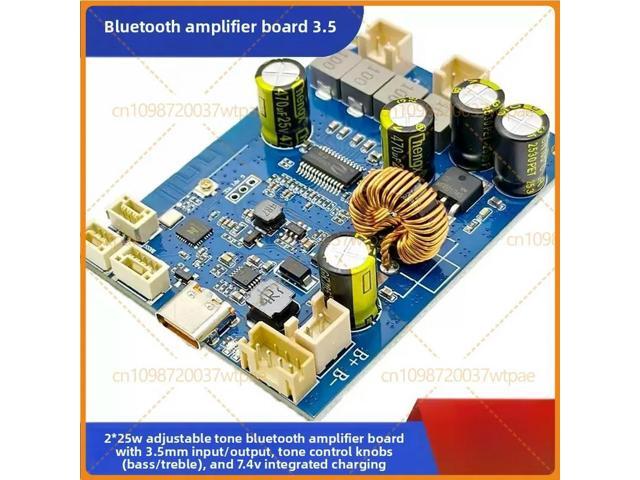 For 2*25W Bluetooth Amplifier Board DS4702 7.4V Built-in Charging 3.5mm Audio Input Output Treble Bass Adjustment