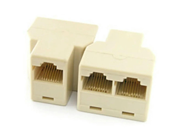1pcs 3 Way RJ45 LAN Network Ethernet Splitter Connector Khaki