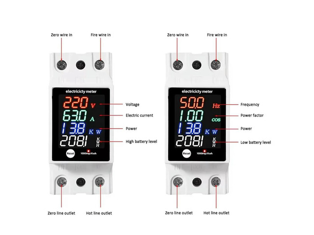 ZS-6035VAKW Digital Energy Meter Din Rail Electricity Usage Monitor AC30-400V Voltmeter Ammeter Watt Kwh Frequency