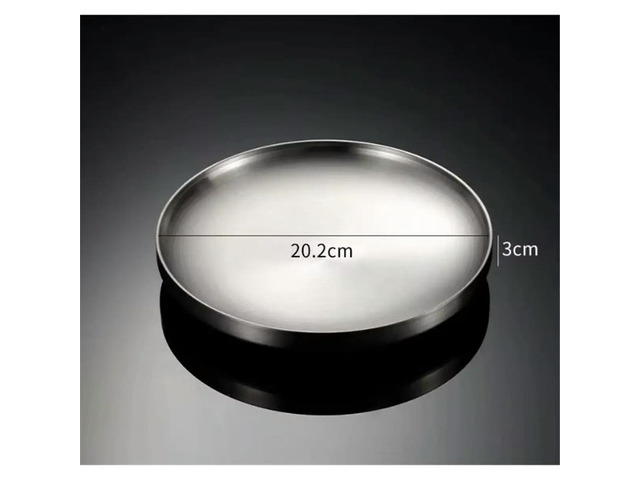 Thick Stainless Steel Round Dinner Plate Western Dessert Dishes Tray Double-Layer Anti-Scalding Dining Home Decoration B
