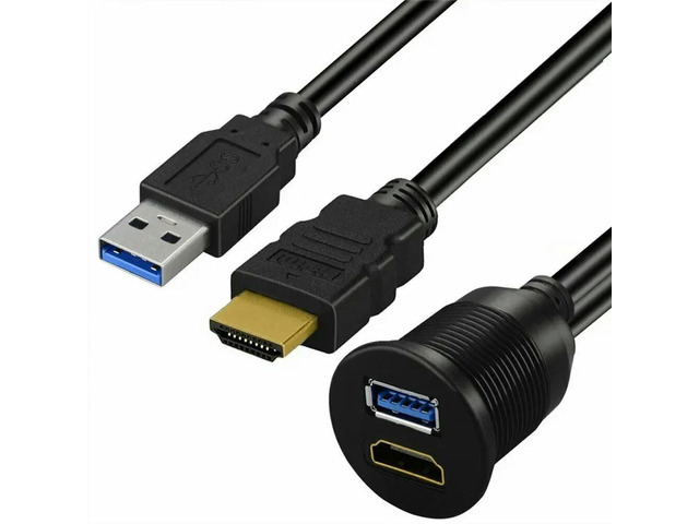 USB 3.0 & HDMI-compatible To HDMI-compatible + USB3.0 AUX Extension Dash Panel Car Flush Mount Cable for Car Boat Motorcycle