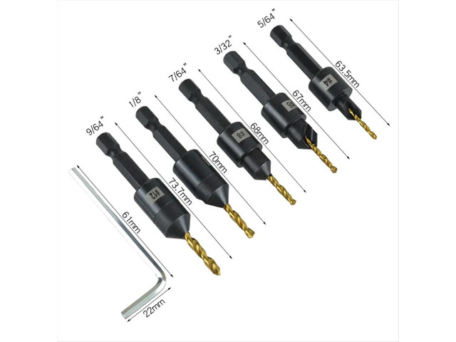 Silence Combination Countersink Drill Bits Set, 4, 6, 8, 10, 12, High-Speed Steel Counter Sink Drill Bit Adjustable