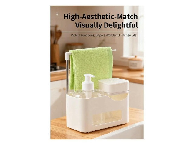 Hand Soap and Dish Soap Dispenser Set for Kitchen, Dual Pump 4-in-1 Organizer with Sponge and Towel Holder