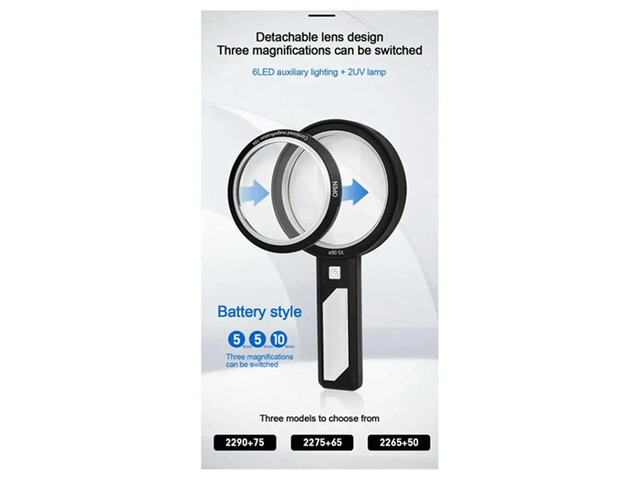 8x Main Lens + 12x Auxiliary Lens Rechargeable Handheld Magnifier Antique Appraisal Collectibles Reading with LED Light