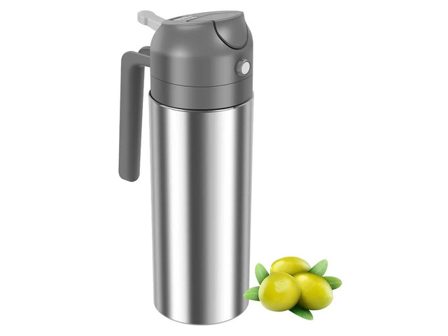500ml Spray & Pour Dual-Purpose Oil Dispenser Stainless Steel Oil Spray Bottle Can Be Refilled with Sprayer Grey