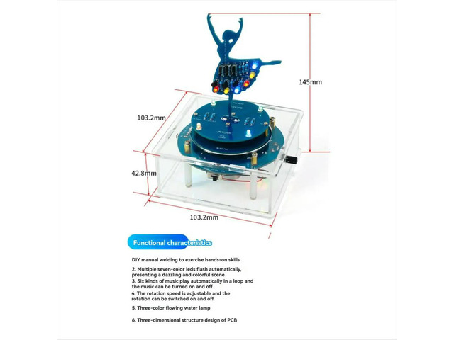 Rotating Music Box DIY Electronic Kit Ballerina Girl Music Box with RGB LED Rotating Design for DIY Welding Practice
