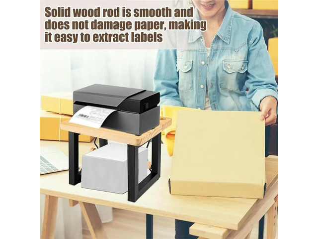 el Holder For Rolls And Fan-Fold els, Wooden Double-Decker Thermal Printer Stand Dispenser Organizer