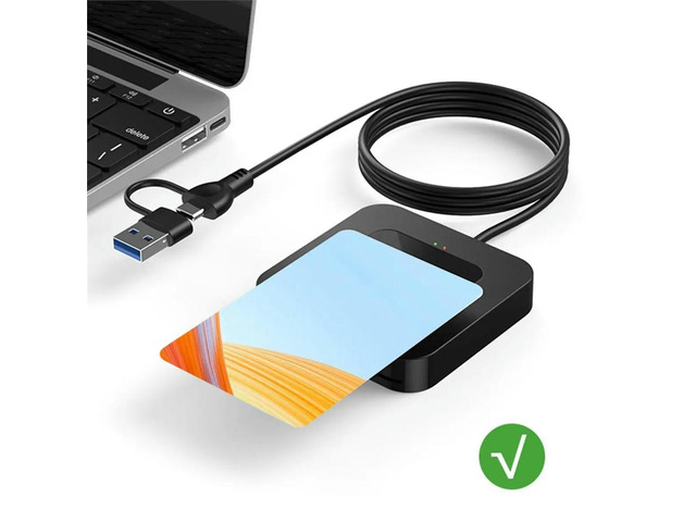USB 2.0 Card Reader 2-in-1 IC Card Reader with Contact and NFC for Bank ATM Tax Reporting