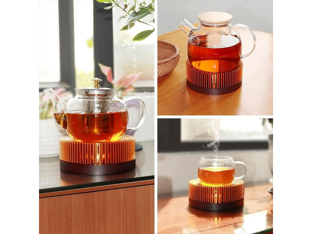 Teapot Warmer, Aluminum Alloy & Wood Tea Warmer, for Heating Tea, Coffee, Milk, Food Indoors and Outdoors Small