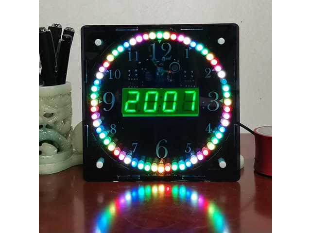 diy electronic clock kit RGB colorful LED green digital tube temperature remote control music spectrum 12/24H with shell