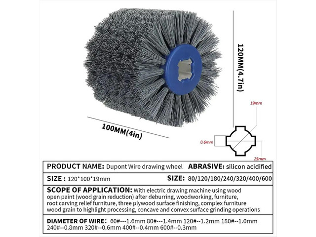 120x100x19mm Nylon Abrasive Wire Drum Polishing Wheel Electric Brush for Woodworking lworking Brush Tool
