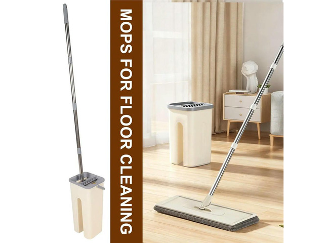 Mop with Wringer Set with 4 Washable Microfiber Pads Wet and Dry Use for Wet Dry Use on Hardwood Laminate Flat Mop
