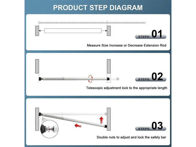 Sliding Door Security Bar, 17-50 Inch Adjustable with Rubber Tips, Sliding Door Lock Bars, for Window Safety Bars Home