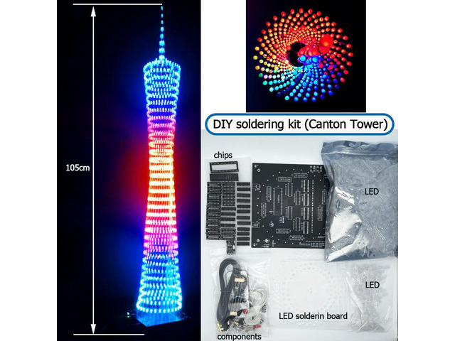 Diy Canton Tower soldering kit Colorful LED bluetooth 32 layers x32 columns LED light cube music spectrum (not assembled