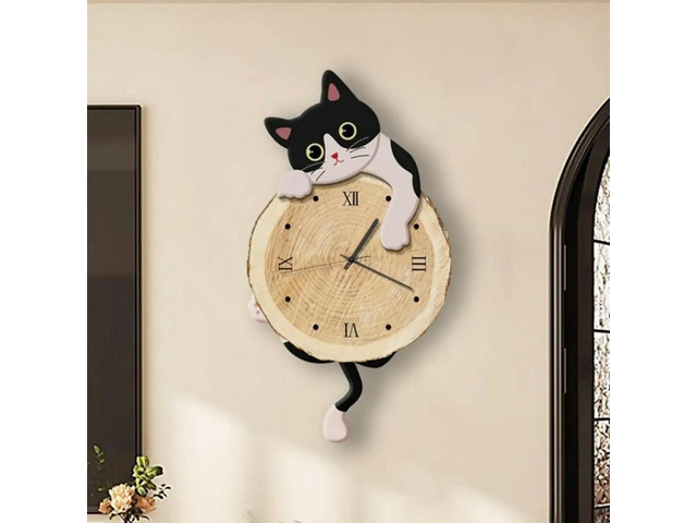 Fun Cat Wall Hanging Clock Stylish Cute Pendulum Decorative Clock Wall Ornament for Bedroom Kids Room Home Decor Gift C