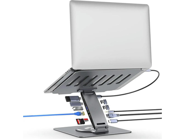 11-in-1 Adjustable Laptop Stand with Docking Station, Aluminum Laptop Riser with USB Hub for MacBook Pro Air/