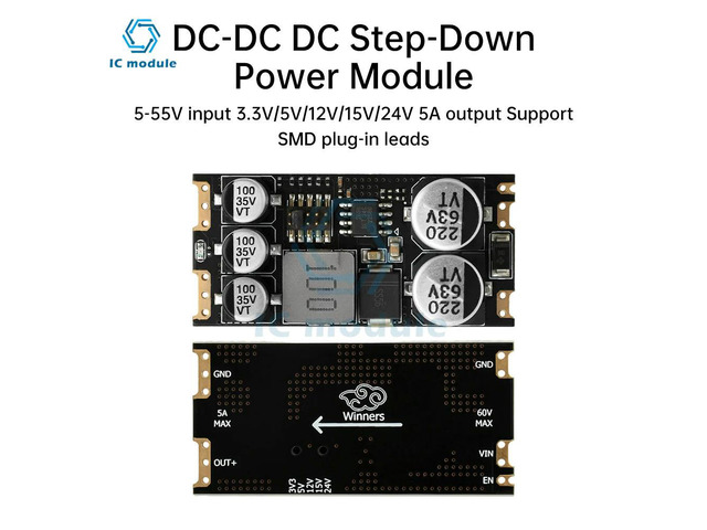 Mini DC-DC DC Step-Down Converter Buck Power Supply Module 5-55V to 3.3V/5V/12V/15V/24V 5A Buck Board