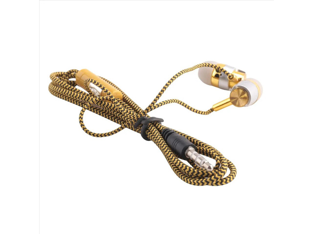 H-169 3.5mm MP3 MP4 Wiring Subwoofer Braided Cord, Headphones with Wheat Wire Control(Golden)