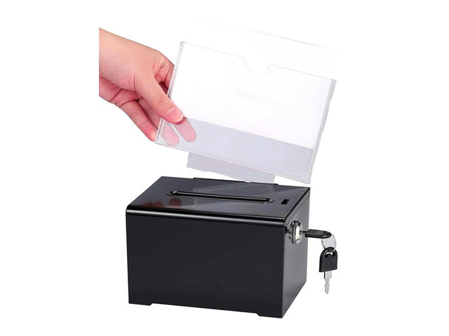 Donation Box With Lock - Acrylic Suggestion Box With Slot, Ballot Lock Box With Sign Holder For Raffle, Voting