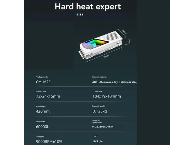 M2 SSD HDD Cooler ARGB Solid State Drive Heat Dissipation Vest NVME SSD2280 Brass Heat Sink M2 Heat Sink with Fan B
