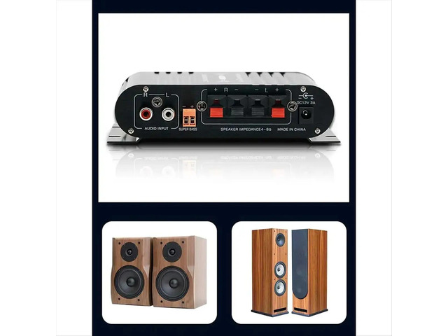 Mini Digital Power Audio Car Amplifier Blue Light Stereo Audio Amplifier for Home Theater Club Party Music 200W X2(B)