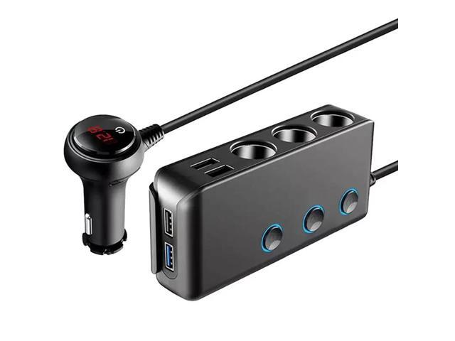 Car QC3.0 Fast Charging Cigarette Lighter Adapter Phone With Switch Voltage Display