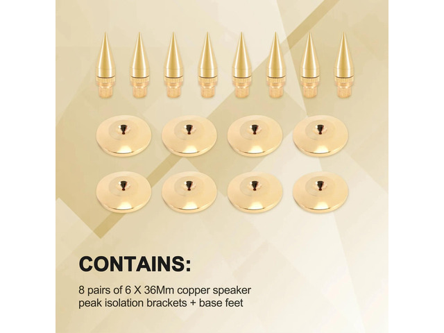 IDUD 8 Pairs 6 X 36Mm Copper Speaker Spike Isolation Stand + Base Pad Feet Mat Speaker Isolation Speaker Isolation Pads