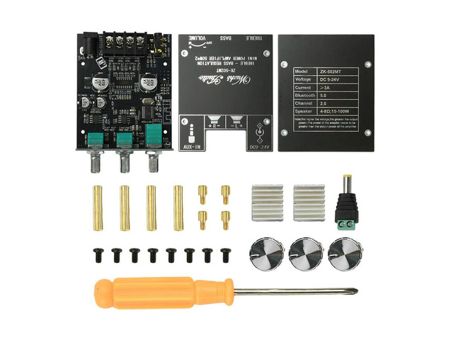 ZK-502MT Bluetooth 5.0 Amplifier Board 2x50W High Power Stereo Audio AUX Bass Treble Control for Audio Projects