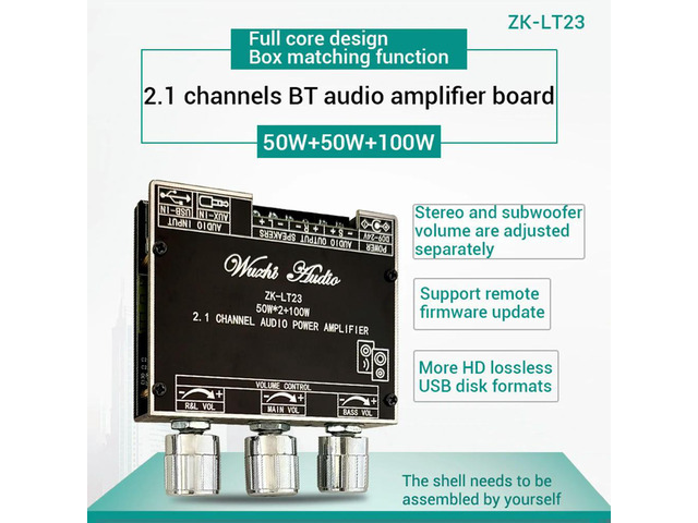 ZK-LT23 2.1 Channel Bluetooth Audio Power Amplifier Board Module 50W+50W+100W Subwoofer Tws True Sound Amplifier Board