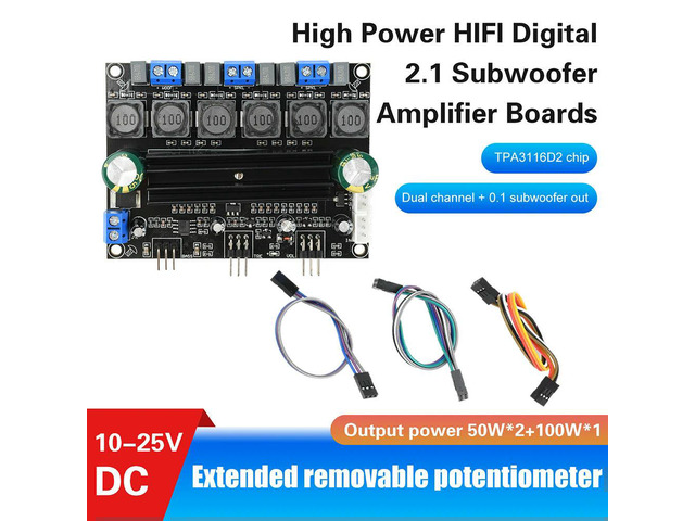 TPA3116D Audio Amplifier Board 2x50W 100W 2.1 Channel Amplifier DC 12-24V 2 Channels Energy Saving Pure HiFi Music Board