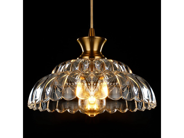 Glass Pendant Lights Kitchen Island, 11.8' Vintage Lighting Glass Light Fixtures Brushed Gold Modern Glass Chandelier Hanging Ceiling for Dining...