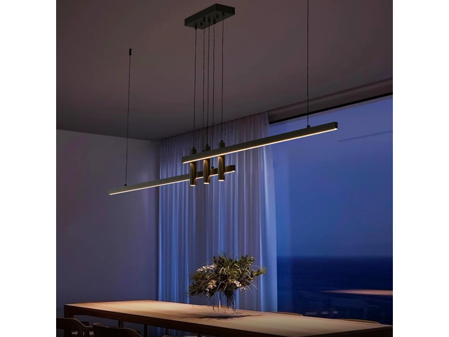 Modern Black Linear Pendant Lights Kitchen Island Lighting Minimalist Led Chandeliers Pool Table Light Dimmable Ceiling Hanging Light Fixture...