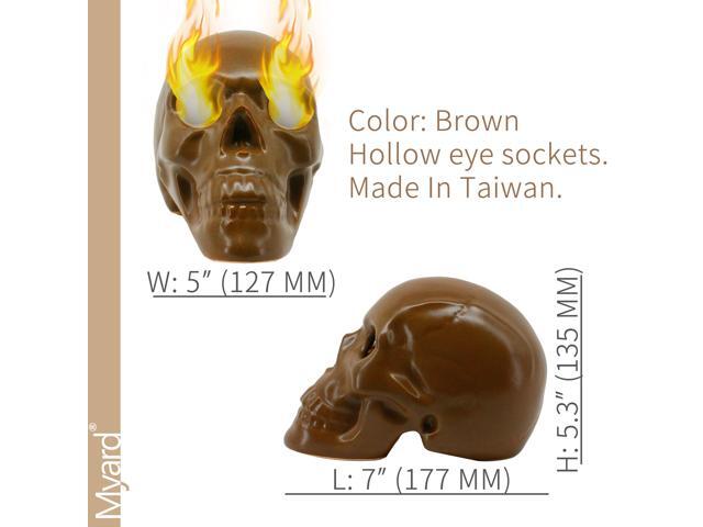 Myard Glaze Enamel Ceramic Fireproof Fire Skull Log for Gas or Wood Fireplace Fire Pit Campfire Bonfire Halloween Horror Decor (Qty 1, Brown)