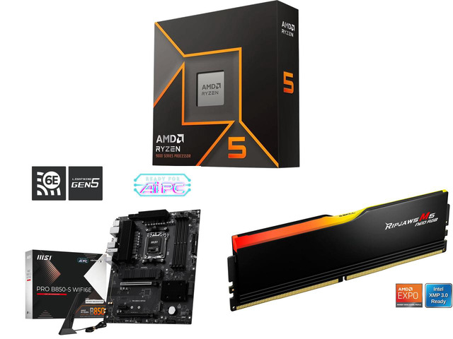 CPU Motherboard Memory Combo - AMD Ryzen 5 9600X Bundle with MSI PRO B850-S WIFI6E and G. SKILL F5-6000J3636F16GX1-RM5NRK