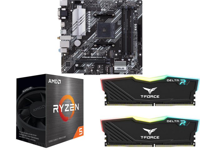 ASUS PRIME B550M-A AC mATX motherboard: PCIe 4.0, dual M.2, WiFi, HDMI, D-Sub, DVI, SATA 6Gbps, USB 3.2 Gen 2, Aura Sync RGB. AMD Ryzen 5 5500...